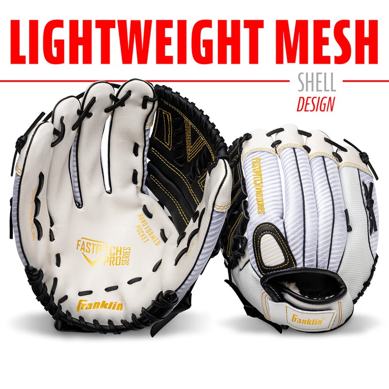 Franklin Sports Fastpitch Softball Glove - Fastpitch Pro - Adult and Youth Softball Mitt - Infield and Outfield - Left Handed Glove - White/Gold - 13" Lefty - Image 5